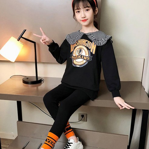 여아용 체크 세라 롱 티 레깅스 세트