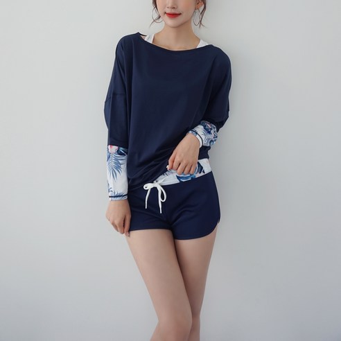 나야스타일 여성용 몬스테라 소매 가오리핏 래쉬가드 상의