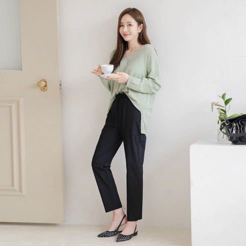 여성용 다재다능 무지스트링 배기팬츠