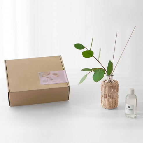 블루밍앤미 청량한 라탄 유리병 DIY 만들기 키트 + 디퓨저 오일 100ml 세트, 피치
