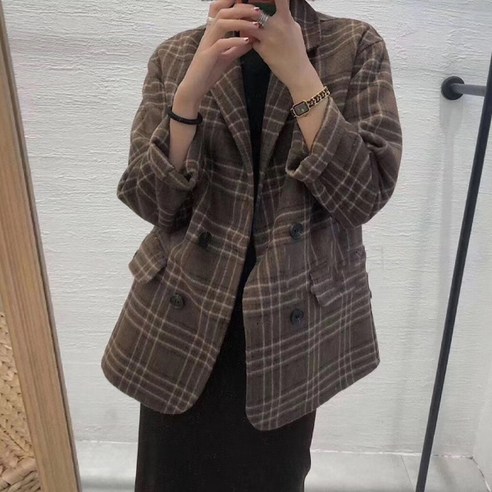 포플러앤씨 여성용 크리스 모직 체크 자켓