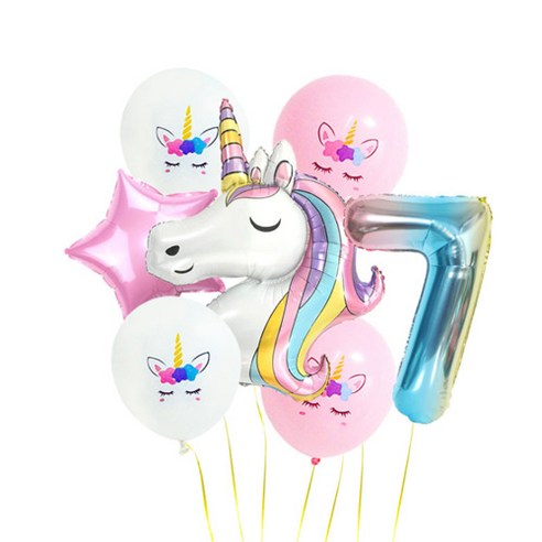 이모쿠비 생일파티 숫자풍선세트, 유니콘 7, 1세트
