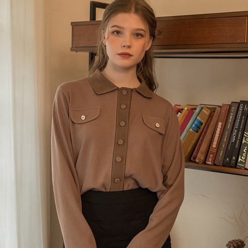 여성용 STITCH COLLAR KNIT CARDIGAN
