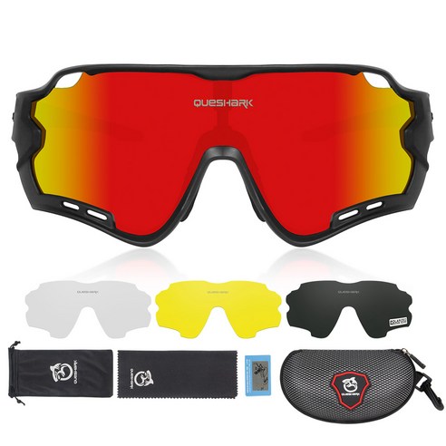 커샤크 스포츠 고글 자외선차단 도수클립 렌즈 교체형 QE44, Black Red