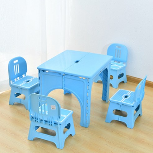 가팡 낮은 조립식 테이블 + 의자 4p 세트, T 블루