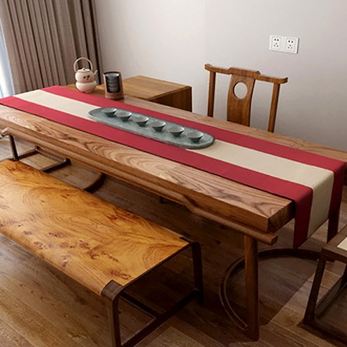 알럽홈 투톤 린넨 심플 테이블러너, 레드베이지, 32 x 120 cm