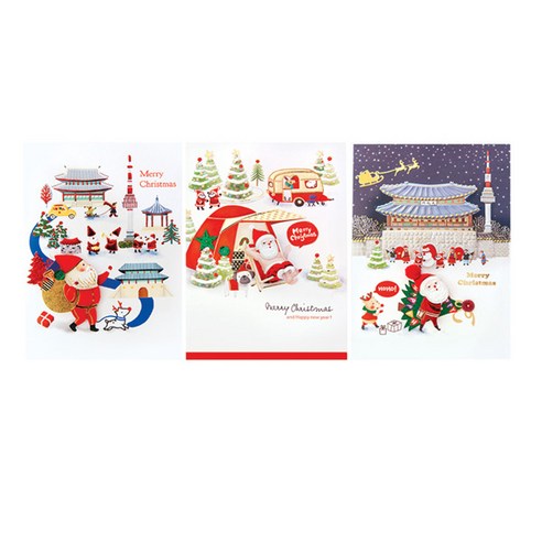프롬앤투 크리스마스 카드 3종 세트 S1032q456, 혼합색상, 4세트