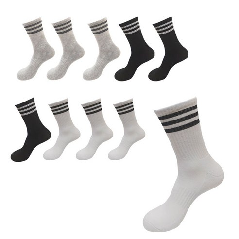 디유런 남성용 스포츠파일 장목삼선양말 10켤레 S12, WHITE, GREY, BLACK