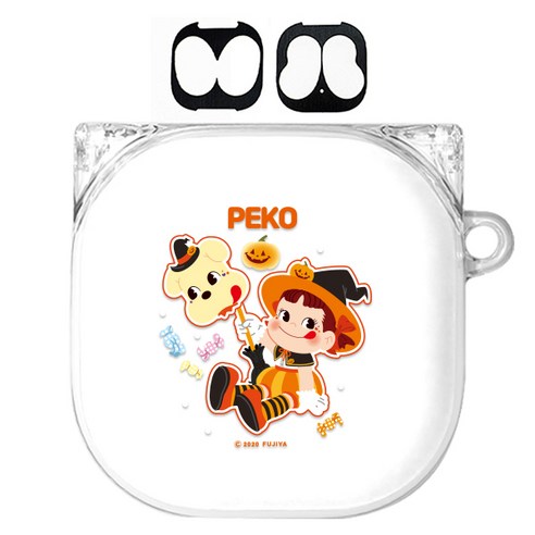 페코 트렌드 갤럭시버즈 라이브 투명 하드 케이스 + 철가루 방지 스티커, 단일상품, 오렌지 트렌드 페코