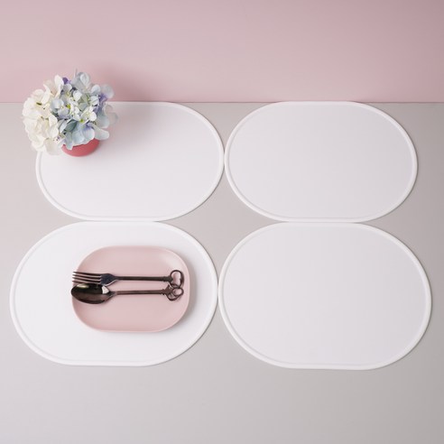 보울보울 볼볼 실리콘 테이블 매트 4p, 밀크화이트, 400 x 290 mm