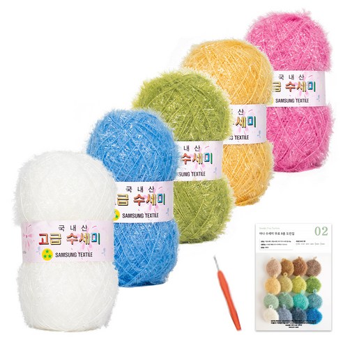 고급 수세미 80g x 5p + 코바늘 오렌지 5호 + 인쇄도안 8종 뜨개질 DIY 패키지, 1세트, 스위트 스프링