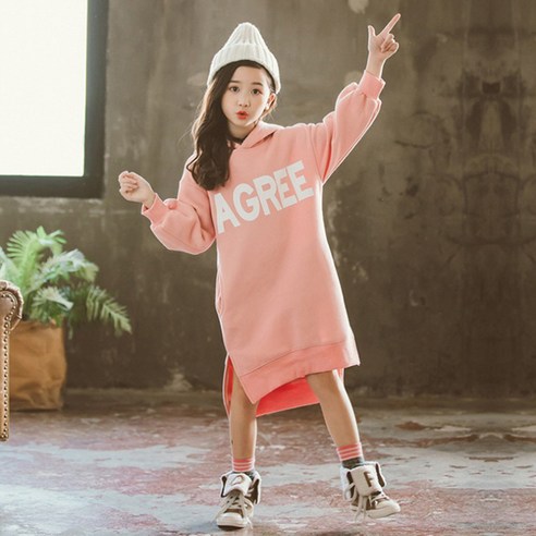 앤젤아이 여아용 AGREE 후드 롱 원피스