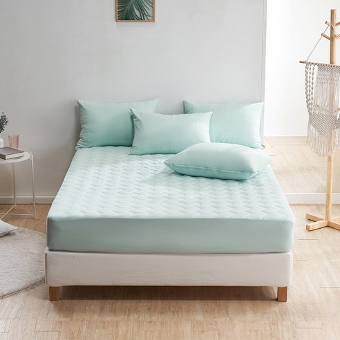 플란뉴 컬러테라피 항균 누빔 매트리스커버 + 베개커버 세트, 캄민트