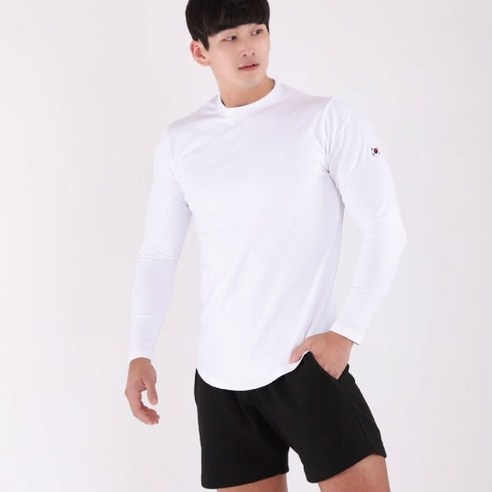 허그본 남성용 머슬핏 무지 긴팔 티셔츠 태극 라인