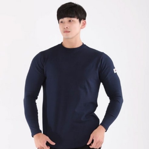허그본 남성용 머슬핏 무지 긴팔 티셔츠 태극 라인