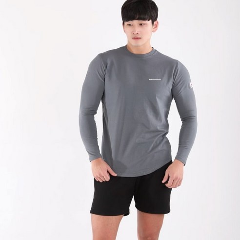 허그본 남성용 머슬핏 스몰 로고 긴팔 티셔츠 태극 라인