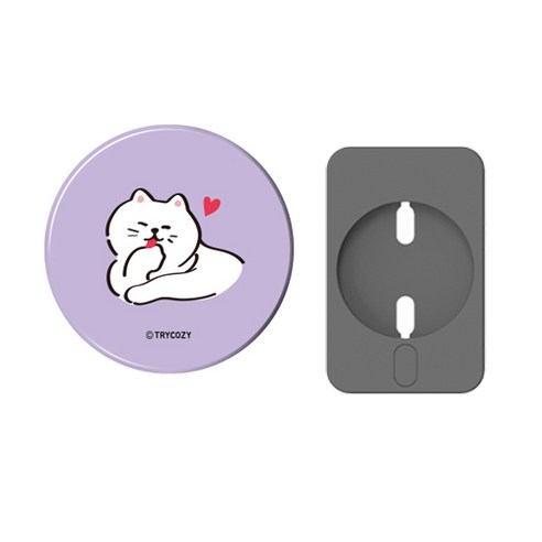 트라이코지 맥세이프 무선충전기 보호 커버 하드케이스, 뚱냥이_그루밍, 1개