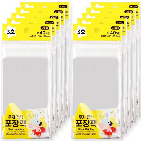 포포팬시 무지 투명 OPP 접착 비닐 포장 봉투, 400매