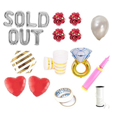 브라이덜샤워 레터링 풍선 SOLD OUT 55cm 소품 + 테이블웨어 패키지, 실버(레터링 풍선, 펄 풍선 세트), 진핑크(꽃팔찌), 마블(테이블웨어), 1세트