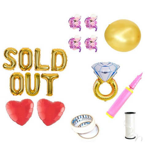 브라이덜샤워 레터링 풍선 SOLD OUT 35cm 소품 패키지, 골드(레터링 풍선, 펄 풍선 세트), 퍼플(꽃팔찌), 1세트