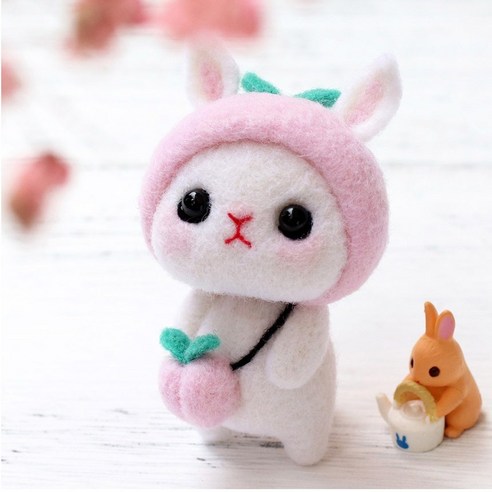 펫돌 양양이 니들펠트 인형 DIY 세트, 복숭아토끼, 1세트