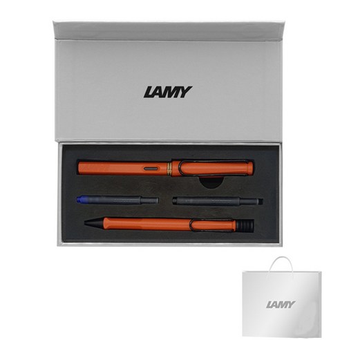 LAMY 사파리 만년필 + 볼펜 기프트세트, EF, 테라레드