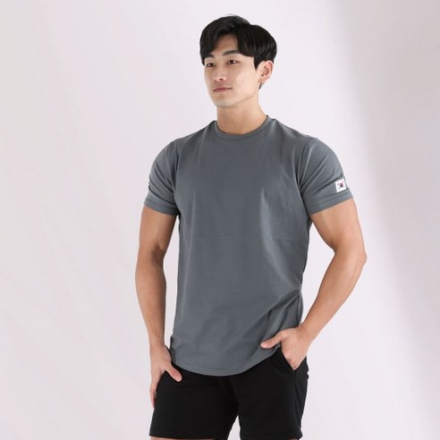 허그본 남성용 데일리 머슬핏 무지 반팔 티셔츠 태극라인