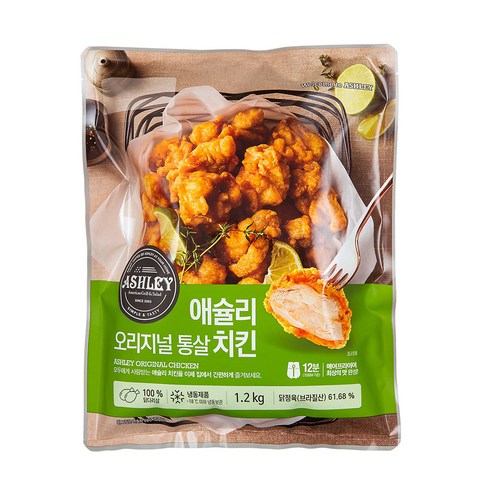 애슐리 오리지널 통살치킨 (냉동) 1200g, 1개는 애슐리의 대표 메뉴 중 하나로 풍성한 맛과 부드러운 닭고기의 조화가 돋보이는 통살 치킨입니다.