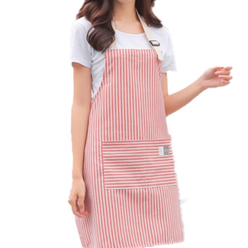 린넨 스트라이프 데일리 작업복 주방 앞치마, 레드, 1개