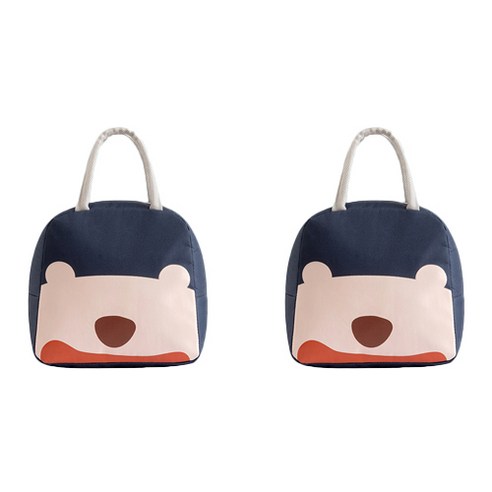 귀여운 곰 디자인 휴대용 보온 도시락 가방 블루