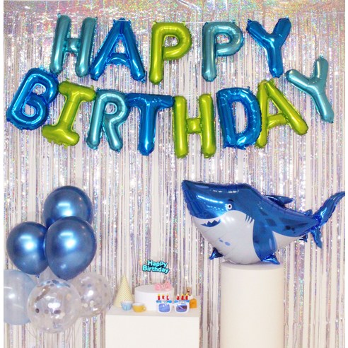 펄박스 바다 상어 생일풍선 세트, 혼합색상, 1세트