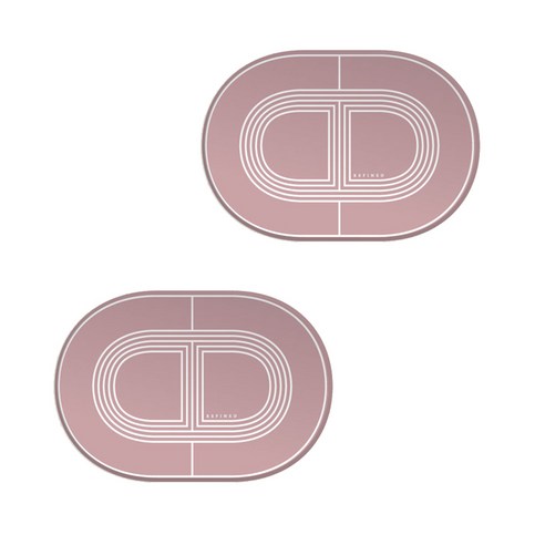 타원 실리콘 컵받침 라인 프린팅 2p, 핑크그레이