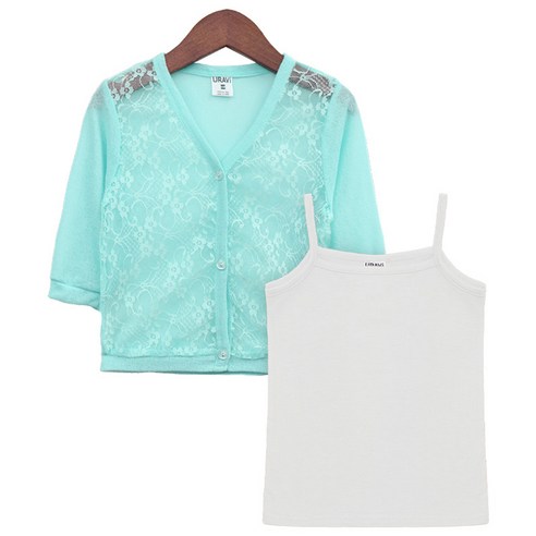 유라비 여아용 레이스 가디건 끈나시 세트