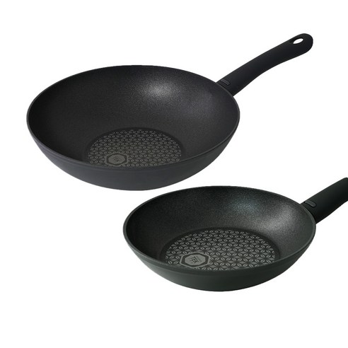 TVS 디아망떼 IH 프라이팬 세트 2p, 블랙, 프라이팬 24cm + 웍 28cm