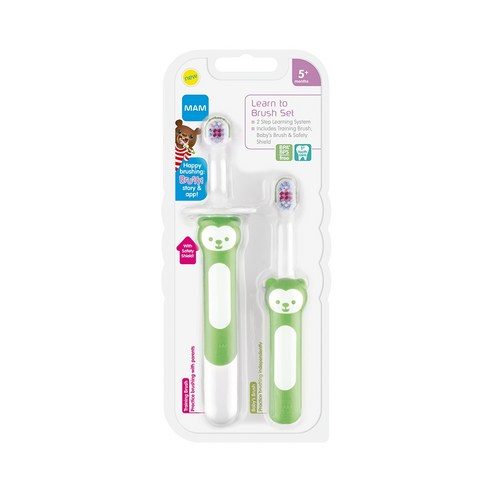 [쿠팡수입] MAM 유아용 Learn to Brush 칫솔 2종 세트, 그린, 1세트