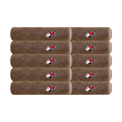 송월타월 스누피 멜로우 심플무지 세면타월 170g 30수 코마사 10p + 케이스 10p, 브라운(세면타월), 랜덤발송(케이스), 1세트