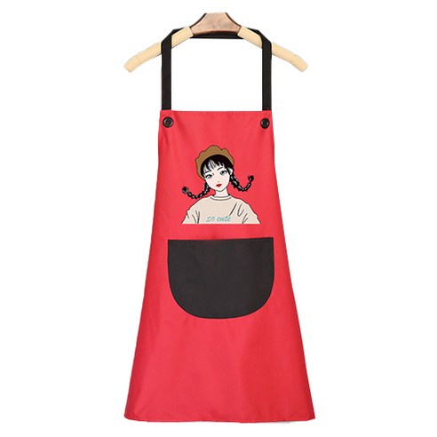 일러스트 홀터넥 배색 앞치마 B, 레드블랙, 1개