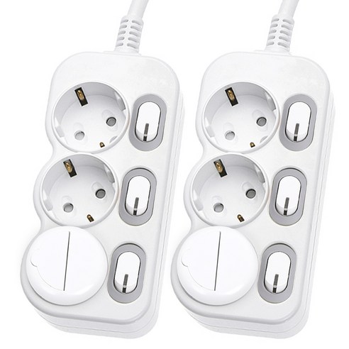 에코파워탭 국산 LED 개별 멀티탭 3구 EPM-L203 + 안전커버 2개, 1.5m, 1세트
