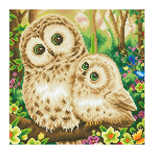 디클레어 액자형 보석십자수 DIY 키트 캔버스형 40 x 50 cm, 부엉이 모녀 2, 1세트