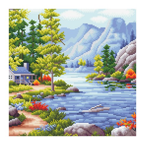 디클레어 액자형 보석십자수 DIY 키트 캔버스형 40 x 50 cm, 호수공원, 1세트