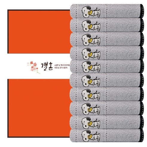 송월타월 스누피 프렌즈 세면타월 140g 30수 면사 + 케이스 + 결혼식띠지 500 x 70 mm 세트, 연회색(세면타월), 랜덤발송(케이스), B타입(결혼식띠지), 10세트