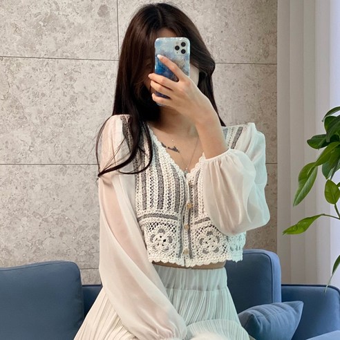 크롭 뜨개 니트 블라우스 긴팔 가디건 lkf308