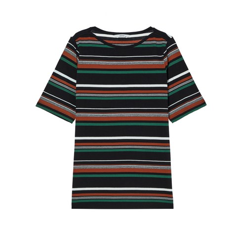 HAZZYS 여성용 스트라이프 면 5부 소매 티셔츠 HSTS1B520