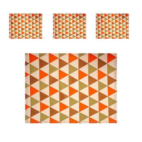 더해피 방수코팅 식판매트 4P, 북유럽삼각 오렌지, 41 x 31 cm