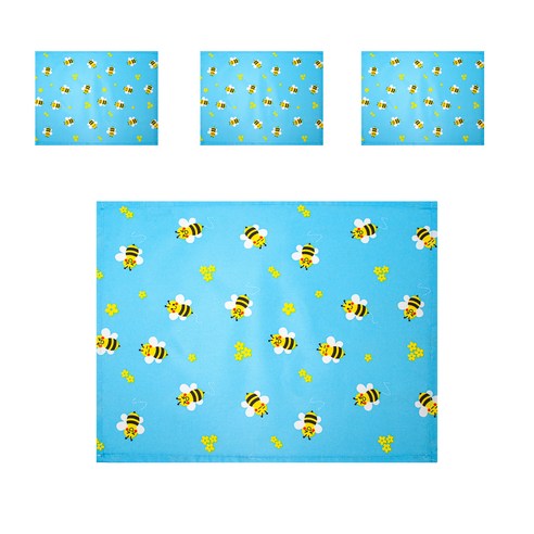 더해피 방수코팅 식판매트 4P, 꿀벌 스카이, 41 x 31 cm