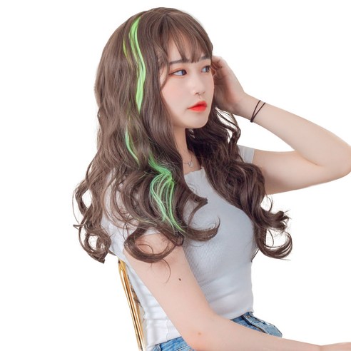 가발위드 단색 웨이브 컬러 포인트 피스 5p + 트윙클 붙임머리 세트, 형광(컬러피스), 랜덤발송(붙임머리), 1세트