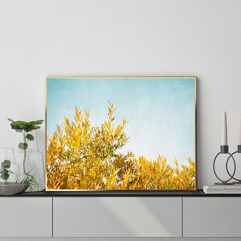 마벨인홈 인테리어 금빛식물 그림 포스터 금빛잎사귀 + 알루미늄 액자, 골드