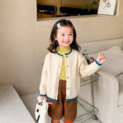 앤젤아이 아동용 5버튼 라운드 줄 가디건