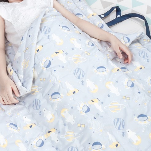 더해피 사계절 낮잠이불세트 일체형, 백곰 그레이, 일체형 베개와 패드(70 x 130 cm), 요(100 x 100 cm)