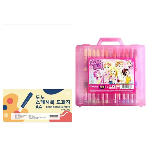 투코비 도노 스케치북 도화지 130g A4 250p + 동아 소피루비 크레파스 48색, 혼합색상, 1세트